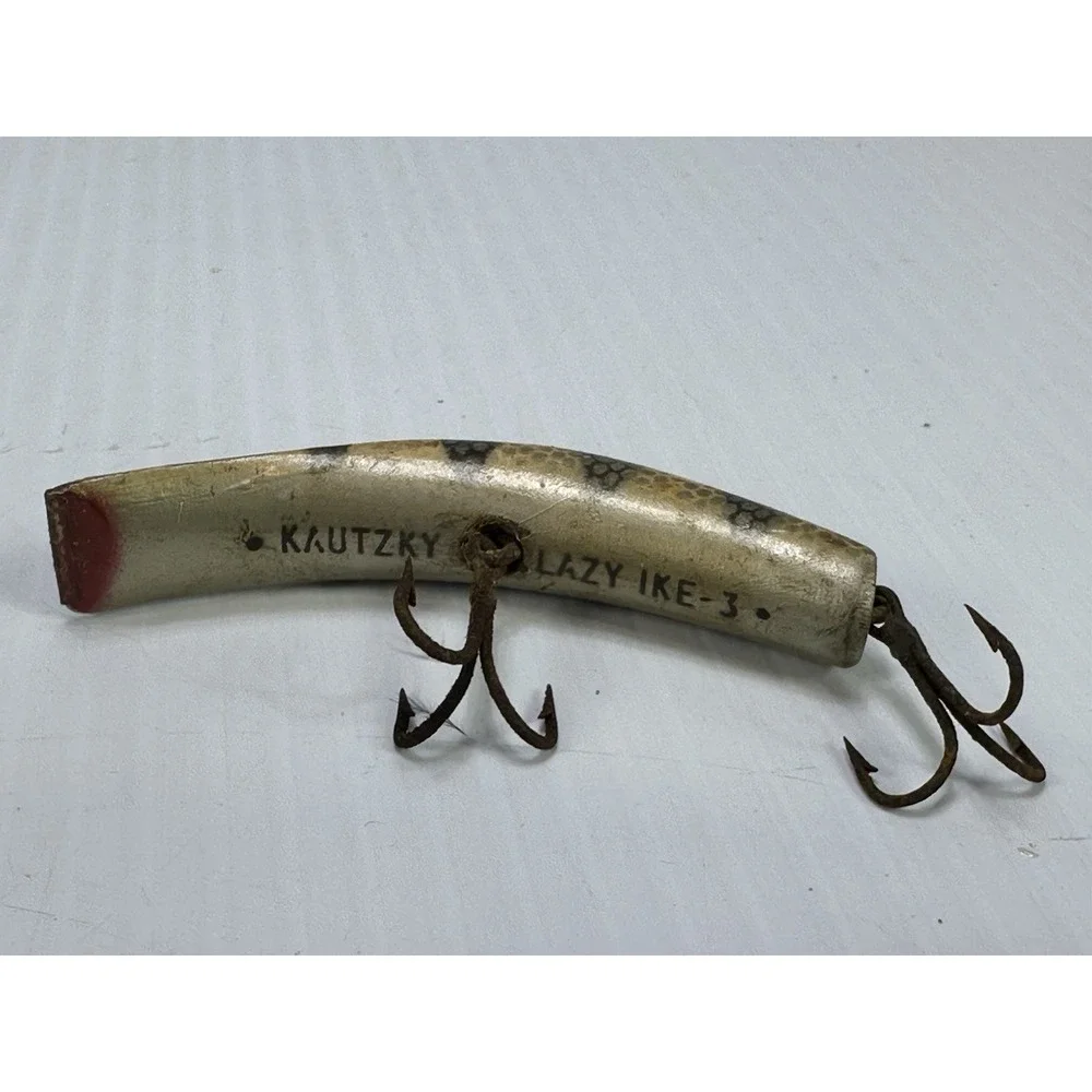 Vintage Kautzky Lazy Ike 3 Wooden Fishing Lure Original‎ Box Is In Ruff Shape